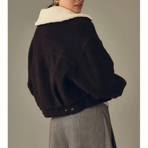 NWT Levis Cropped Wool Blend Trucker Jacket Chocolate Brown and Cream Size Large - Picture 3 of 15